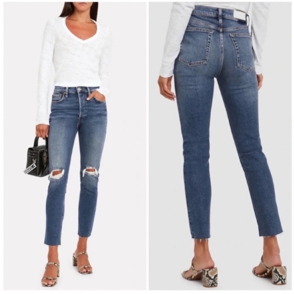 RE/DONE Originals | redone High Rise Ankle‎ Crop Jeans in Dusty Destroy Sz 27